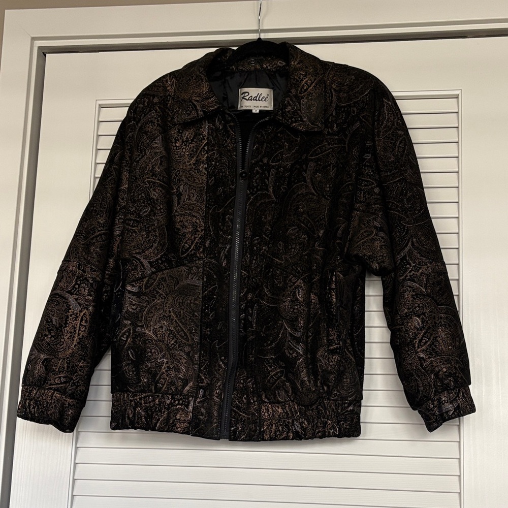 Vintage Radlee Tooled Leather Bomber Jacket - Size S